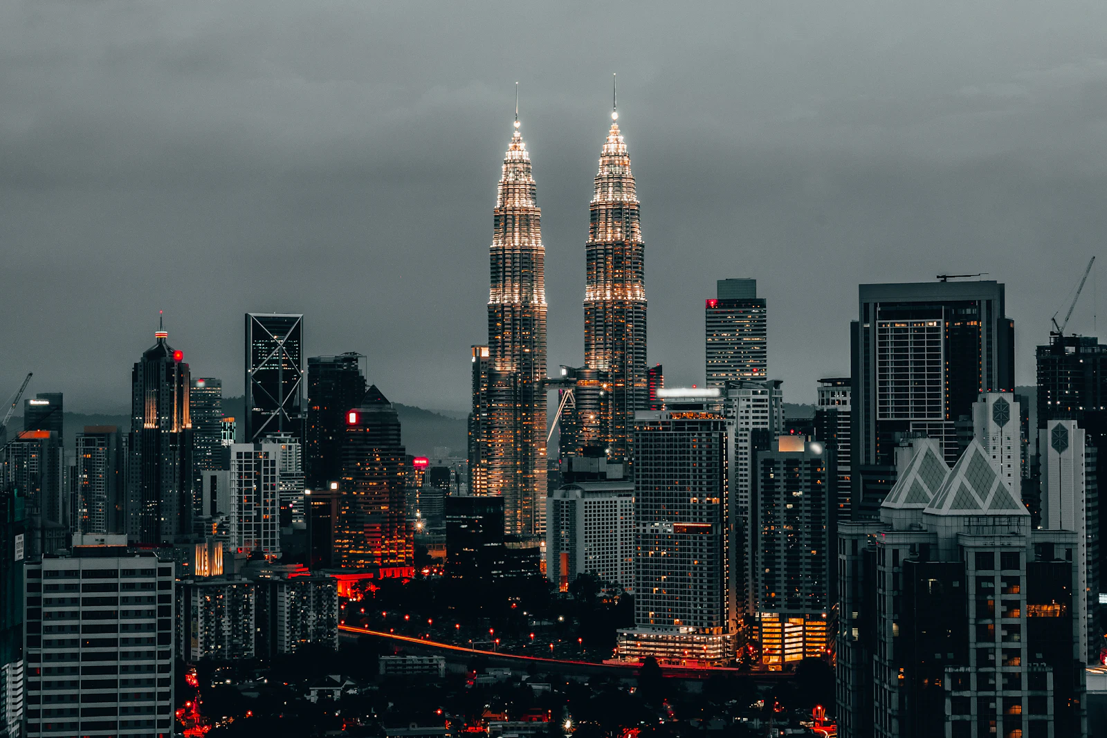 The Kuala Lumpur skyline with the Petronas Twin Towers at dusk